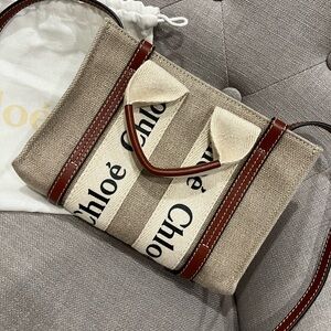 Chloe Mini Woody Linen Top Handle Bag